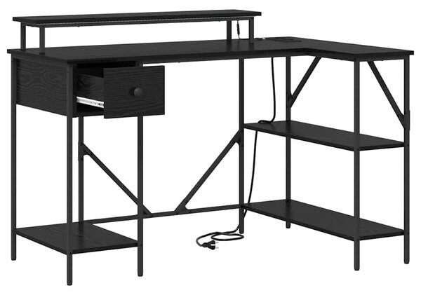 Asztal LED -es lámpákkal Musta tammi 120 x 79 x 86.5 cm Faanyag