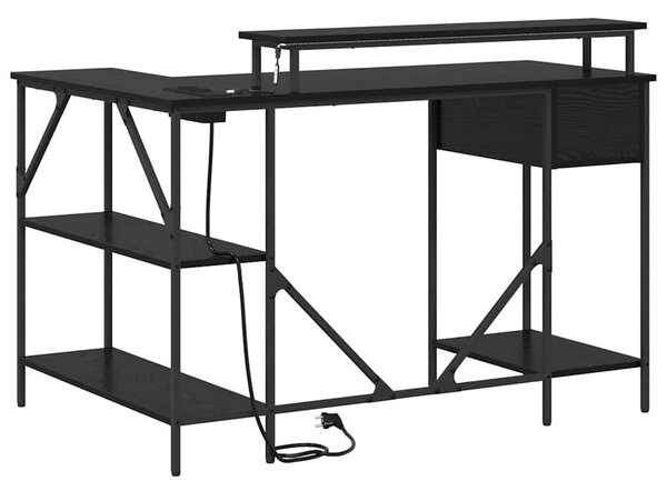 Asztal LED -es lámpákkal Musta tammi 120 x 79 x 86.5 cm Faanyag