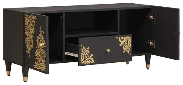 TV szekrény fiókkal Fekete 105 x 33 x 46 cm Tömör Mangófát