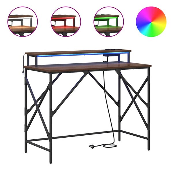 Asztal LED -es lámpákkal barna tölgy 100 x 50 x 86.5 cm Faanyag