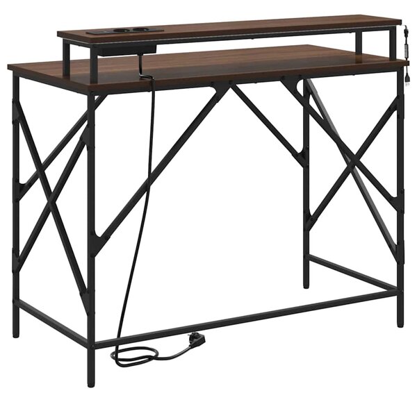 Asztal LED -es lámpákkal barna tölgy 100 x 50 x 86.5 cm Faanyag