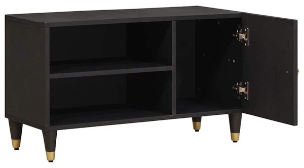 TV szekrény polcokkal Fekete 80 x 33 x 46 cm Tömör Mangófát
