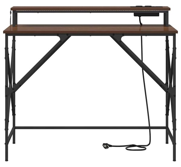 Asztal LED -es lámpákkal barna tölgy 100 x 50 x 86.5 cm Faanyag