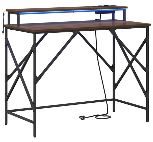 Asztal LED -es lámpákkal barna tölgy 100 x 50 x 86.5 cm Faanyag