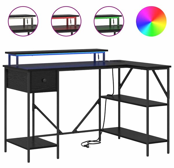 Asztal LED -es lámpákkal Musta tammi 120 x 79 x 86.5 cm Faanyag