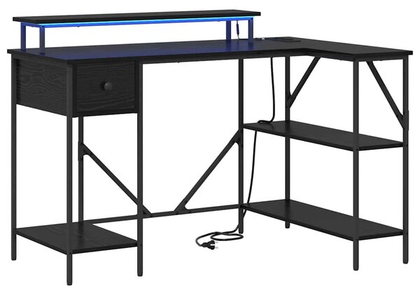 Asztal LED -es lámpákkal Musta tammi 120 x 79 x 86.5 cm Faanyag