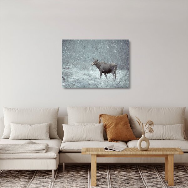 Kép - jávorszarvas egy hóval borított erdőben (üvegen) (70x50 cm)