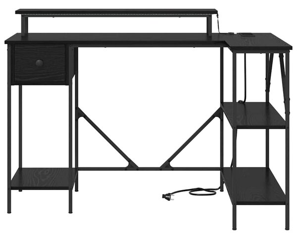 Asztal LED -es lámpákkal Musta tammi 120 x 79 x 86.5 cm Faanyag