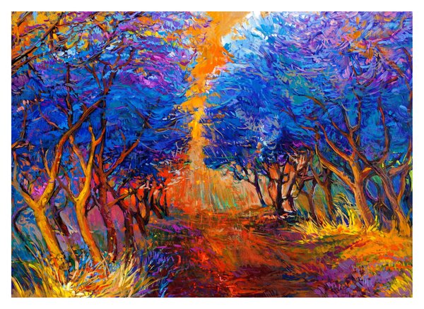 Kép - őszi fa koronák, modern impresszionizmus (üvegen) (70x50 cm)