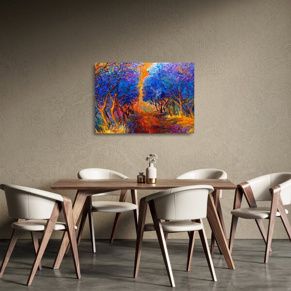 Kép - őszi fa koronák, modern impresszionizmus (üvegen) (70x50 cm)