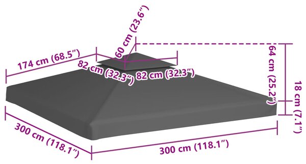 Tópszínű kétszintes pavilon tetőponyva 310 g/m², 3 x 3 m