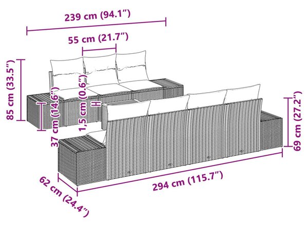 Kerti Kanapé Szett tárolóval 8 pcs Beige és krém polirattan