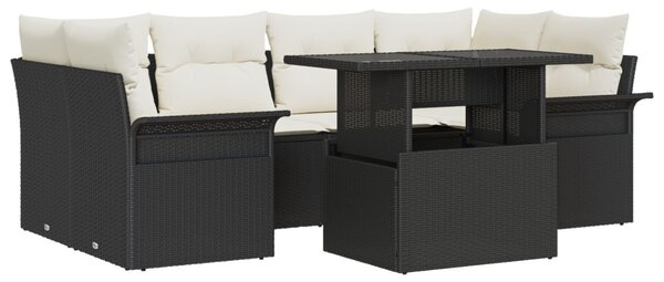 Kerti Kanapé Szett 7 db Fekete [Műanyag]: Poly Rattan