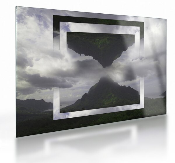 Kép - Hegyek Izlandon, geometrikus kollázs (üvegen) (70x50 cm)