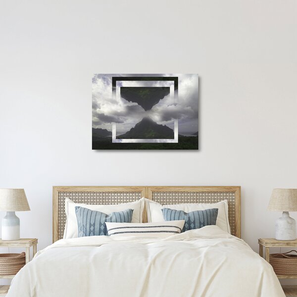 Kép - Hegyek Izlandon, geometrikus kollázs (üvegen) (70x50 cm)
