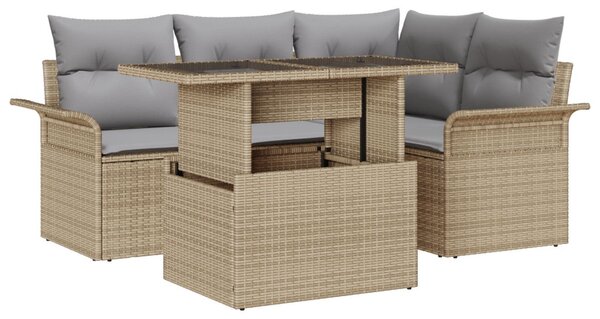 Kerti Kanapé Szett párnával tárolóval 5 pcs Bézs Poli rattan