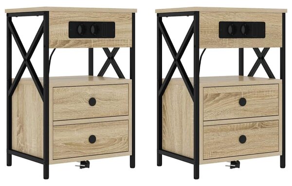 Éjjeliszekrény 2 db Sonoma tölgy 40 x 31 x 60 cm Szerelt Fa