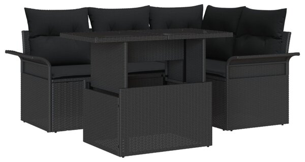 Kerti Kanapé Szett 5 db Fekete [Műanyag]: Poly Rattan