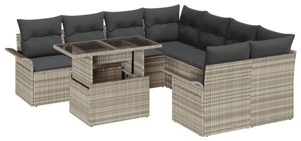 Kerti Kanapé Szett párnával 9 pcs Világosszürke Poly Rattan
