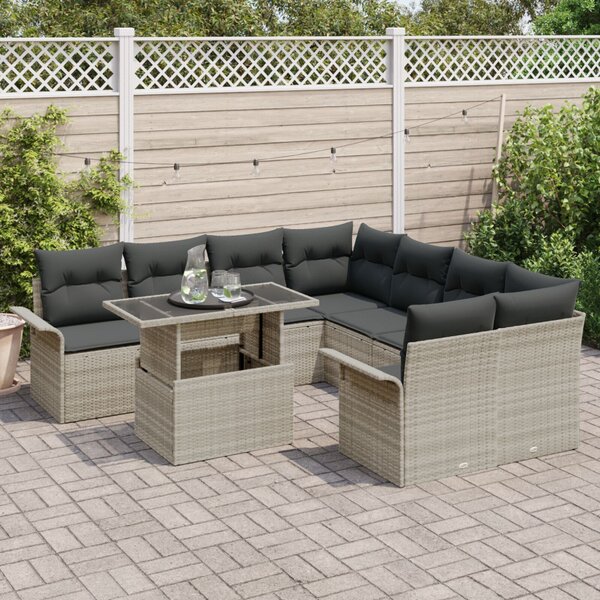Kerti Kanapé Szett párnával 9 pcs Világosszürke Poly Rattan