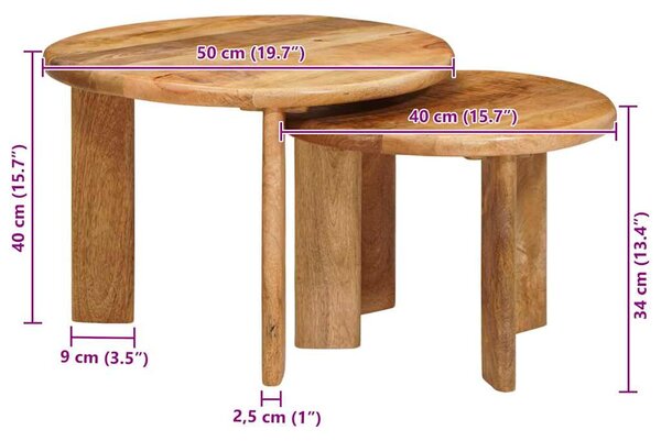 Egymásba helyezhető asztalok 2 pcs Barna Tömör Mangófát