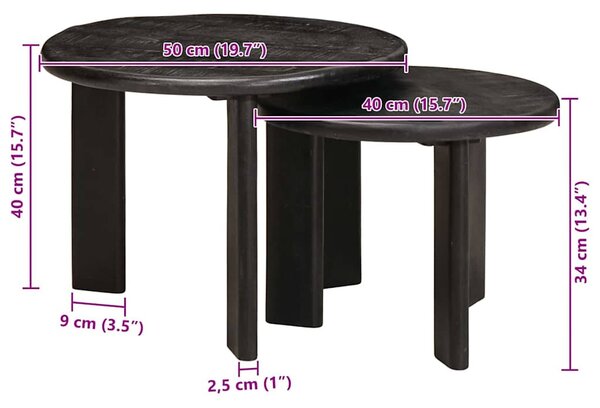 Egymásba helyezhető asztalok 2 pcs Fehér Tömör Mangófát