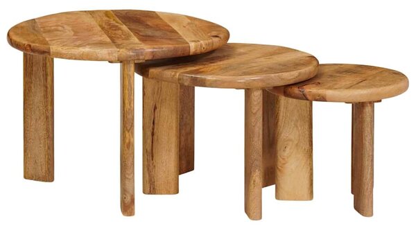 Egymásba helyezhető asztalok 3 pcs Barna Tömör Mangófát