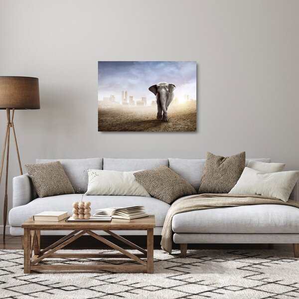 Kép - Elefánt egy nagyvárosban (üvegen) (70x50 cm)
