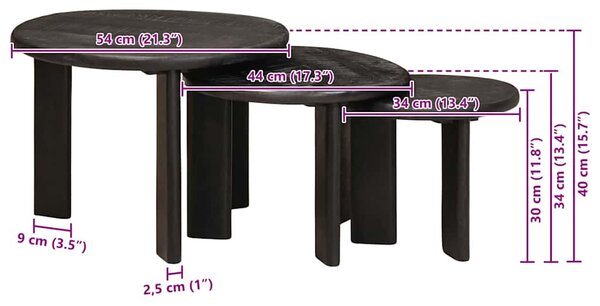 Egymásba helyezhető asztalok 3 pcs Fehér Tömör Mangófát