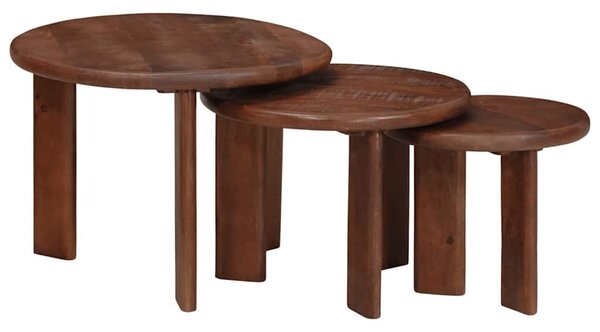 Egymásba helyezhető asztalok 3 pcs Sötét Barna Tömör Mangófát