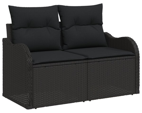 Kerti Kanapé Szett 9 db Fekete Poly Rattan