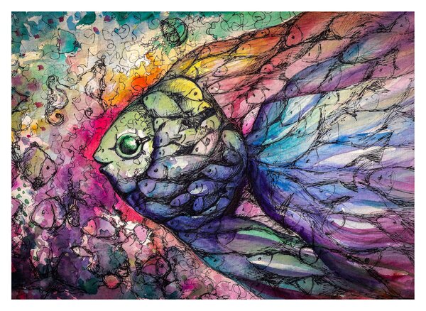 Kép - színes hal (üvegen) (70x50 cm)