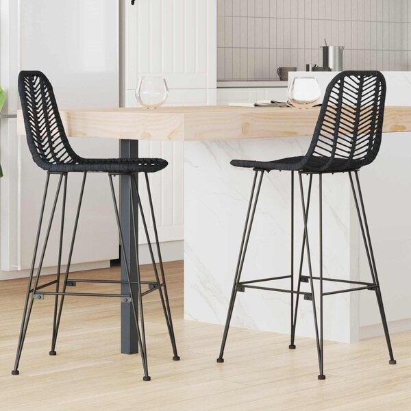 Bárszék 2 pcs Fekete 44,5 x 53 x 111 cm Rattan és Vas