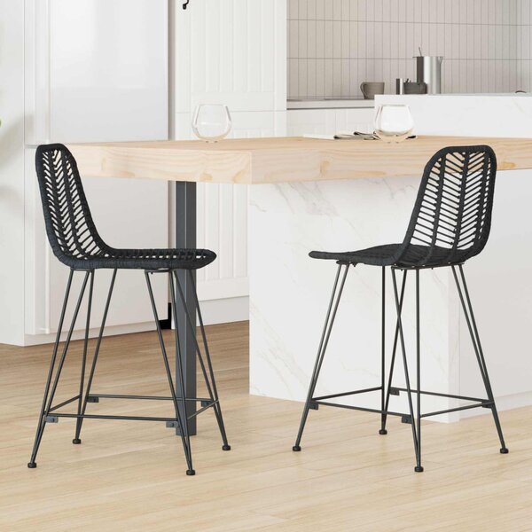 Bárszék 2 pcs Fekete 44,5 x 54,5 x 97,5 cm Rattan és Vas