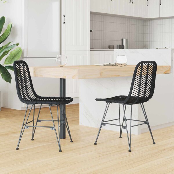 Étkezőszék 2 pcs Rattan és Vas Fekete 44,5 x 54,5 x 85 cm