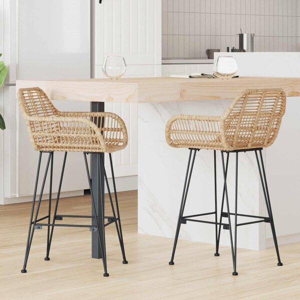 Bárszék 2 pcs Természetes 55 x 52 x 92 cm Rattan és Vas