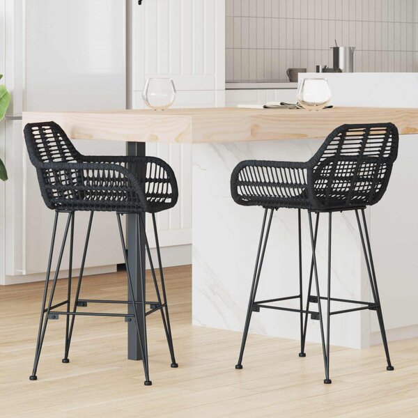 Bárszék 2 pcs Fekete 55 x 52 x 92 cm Rattan és Vas