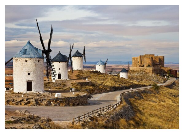 Kép - Consuegra szélmalmai, Spanyolország (üvegen) (70x50 cm)