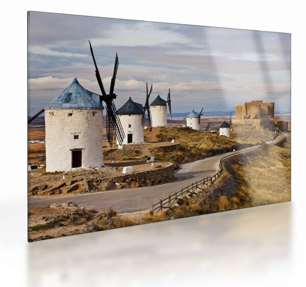 Kép - Consuegra szélmalmai, Spanyolország (üvegen) (70x50 cm)