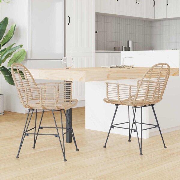 Étkezőszék 2 pcs Rattan és Vas Természetes 57 x 55 x 85 cm
