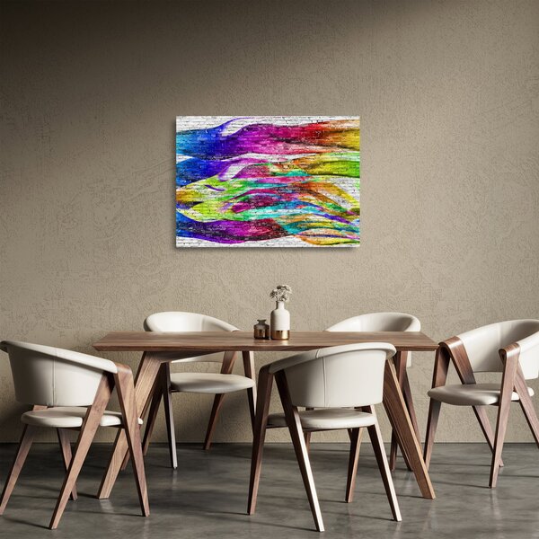 Kép - Téglafal színes lángokkal (üvegen) (70x50 cm)