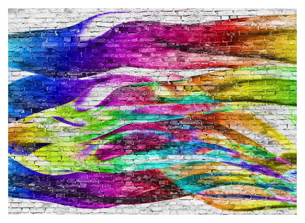 Kép - Téglafal színes lángokkal (üvegen) (70x50 cm)