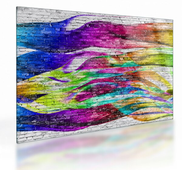 Kép - Téglafal színes lángokkal (üvegen) (70x50 cm)