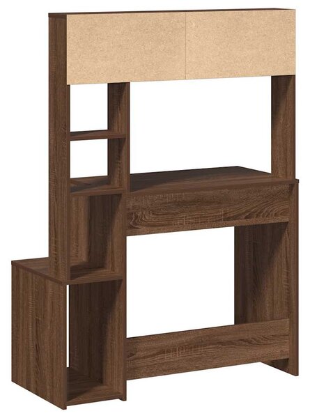 Barna tölgy szerelt fa íróasztal polcokkal 100x45x140 cm