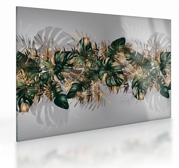 Kép - Gold-green, trópusi levelek (üvegen) (70x50 cm)