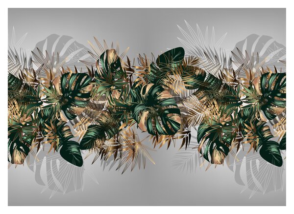 Kép - Gold-green, trópusi levelek (üvegen) (70x50 cm)