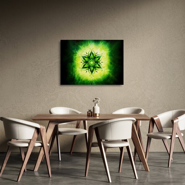 Kép - Virág mandala zöld háttérrel (üvegen) (70x50 cm)