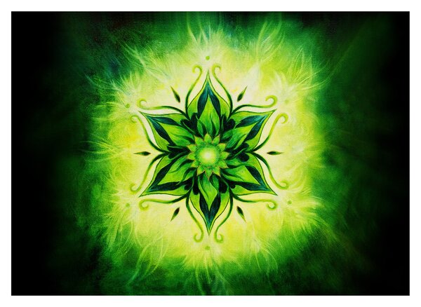 Kép - Virág mandala zöld háttérrel (üvegen) (70x50 cm)
