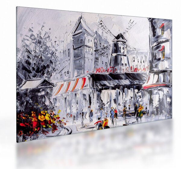 Kép - utca Párizsban, olajfestmény (üvegen) (70x50 cm)