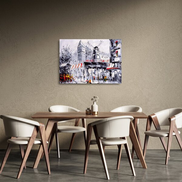 Kép - utca Párizsban, olajfestmény (üvegen) (70x50 cm)